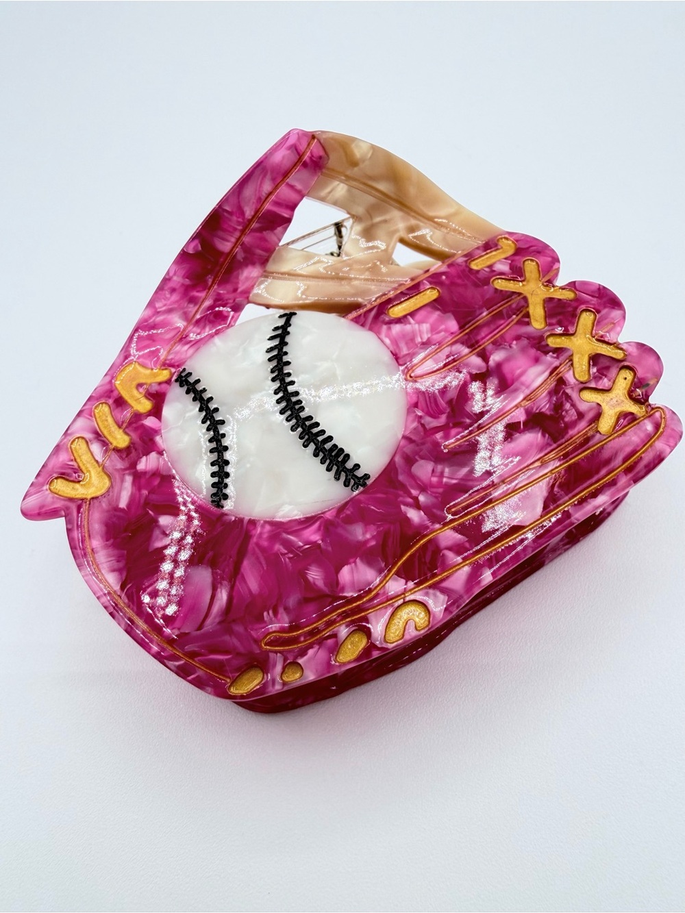 Baseball Glove Acrylic Hair Clip Pink New